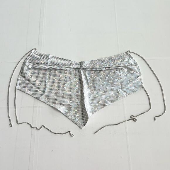 New SHEIN Backless Ruched Bandana Chain Metallic Halter Rhinestone Top SIZE S - Picture 3 of 5